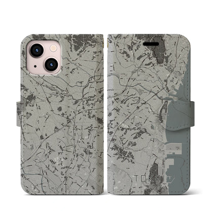 【東海（茨城県）】地図柄iPhoneケース（手帳タイプ）モノトーン・iPhone 13 mini 用