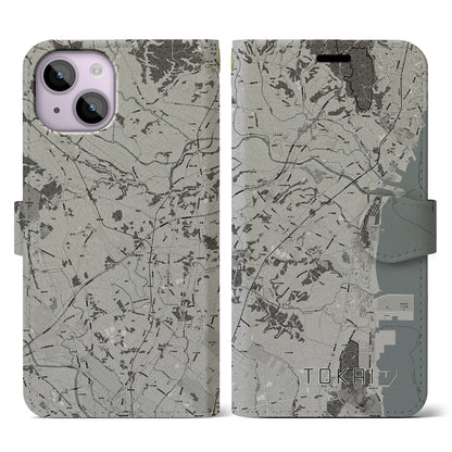 【東海（茨城県）】地図柄iPhoneケース（手帳タイプ）モノトーン・iPhone 14 用