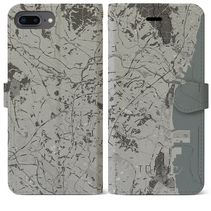 【東海（茨城県）】地図柄iPhoneケース（手帳タイプ）モノトーン・iPhone 8Plus /7Plus / 6sPlus / 6Plus 用