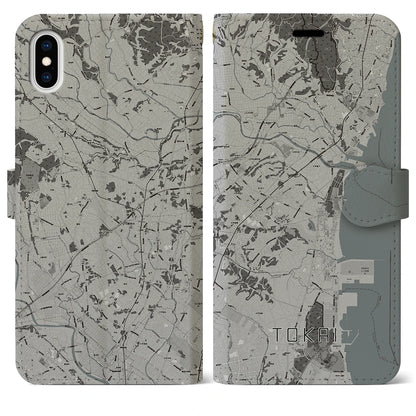 【東海（茨城県）】地図柄iPhoneケース（手帳タイプ）モノトーン・iPhone XS Max 用