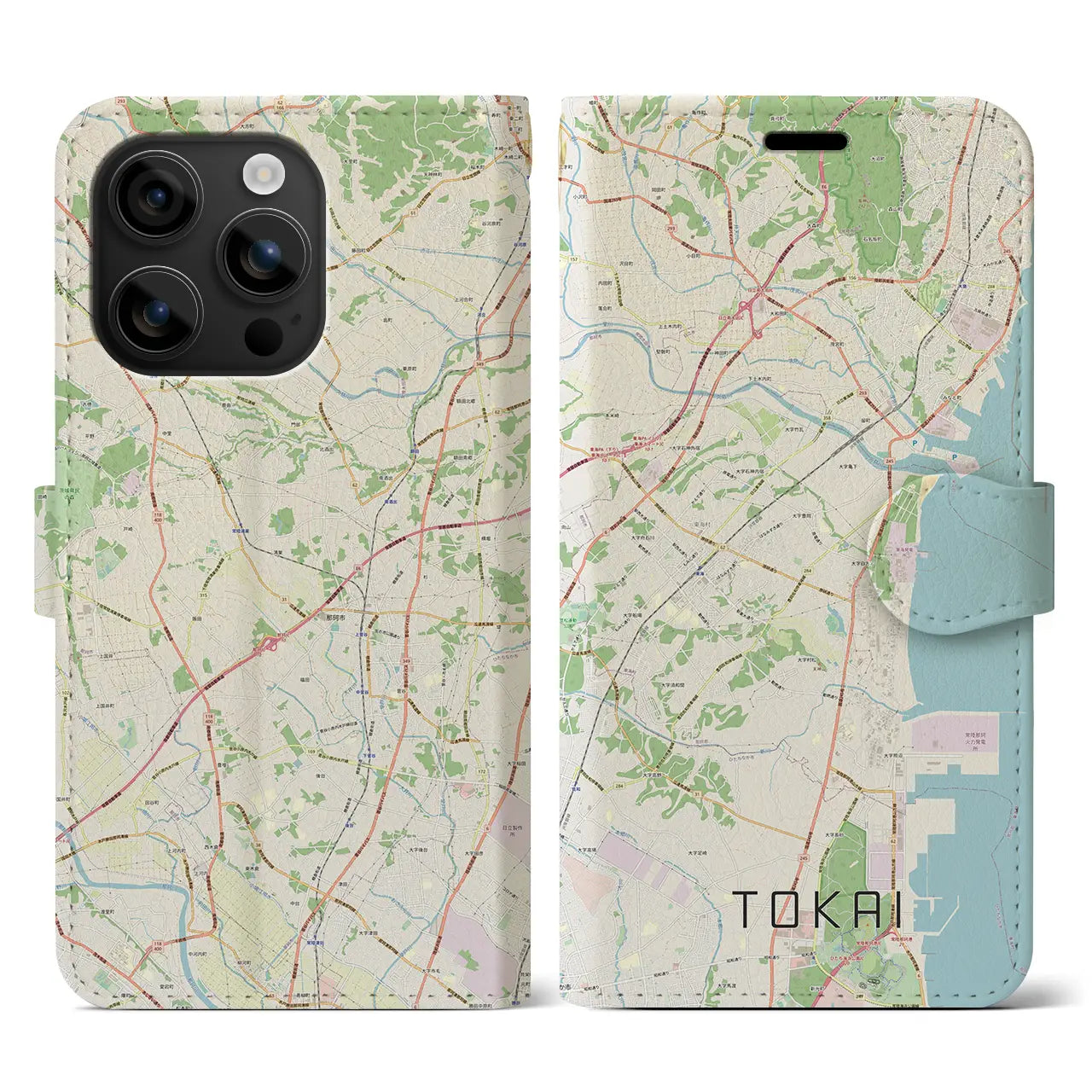 【東海（茨城県）】地図柄iPhoneケース（手帳タイプ）ナチュラル・iPhone 16 用