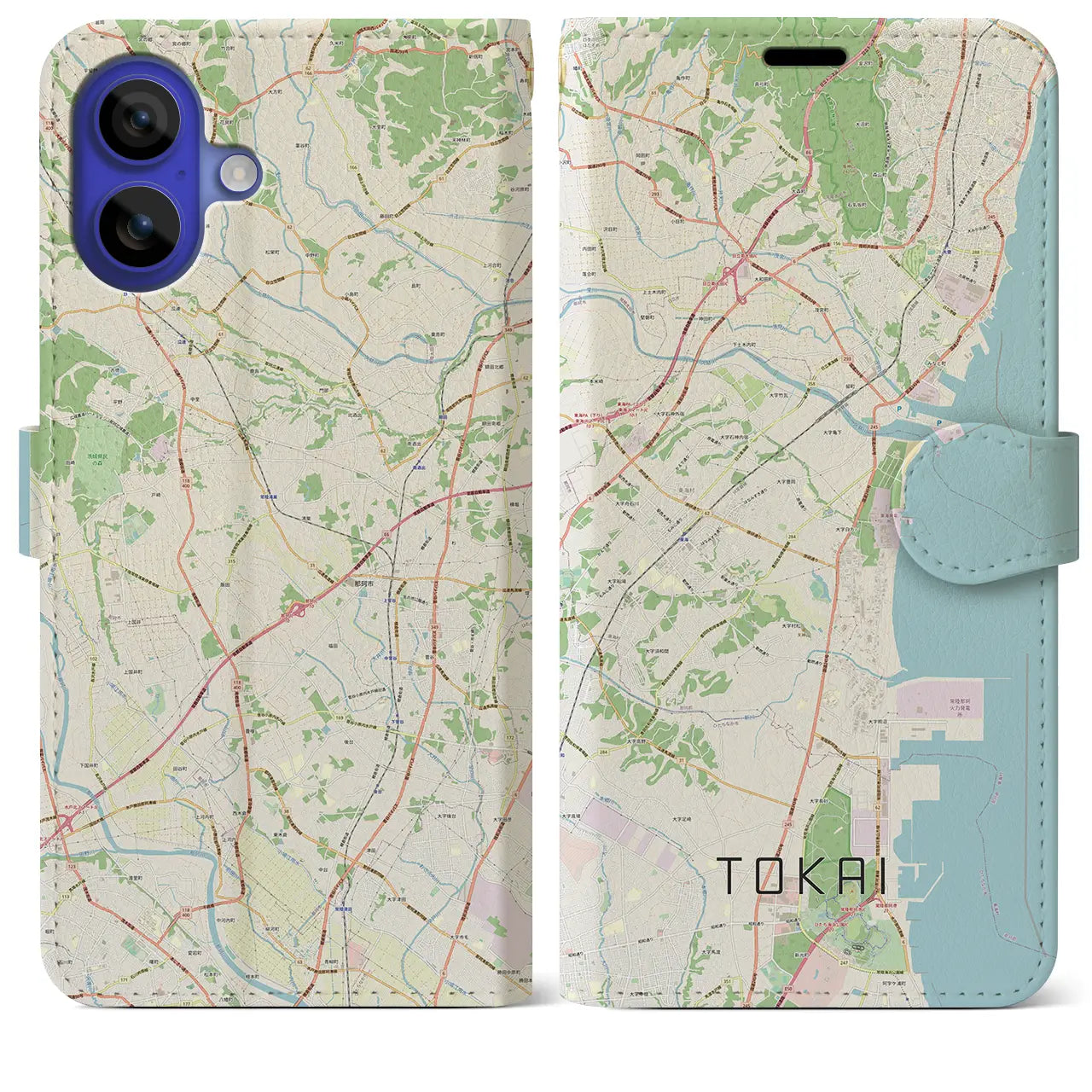 【東海（茨城県）】地図柄iPhoneケース（手帳タイプ）ナチュラル・iPhone 16 Pro Max 用