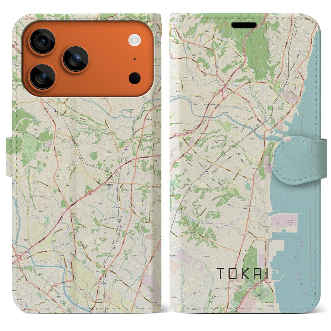 【東海(茨城県)】地図柄iPhoneケース(手帳タイプ)モノトーン・iPhone 17 Pro Max 用