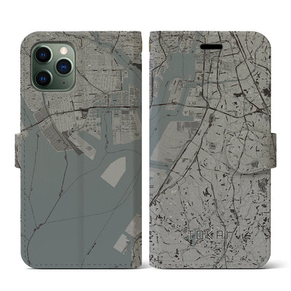 【東海（愛知県）】地図柄iPhoneケース（手帳タイプ）モノトーン・iPhone 11 Pro 用