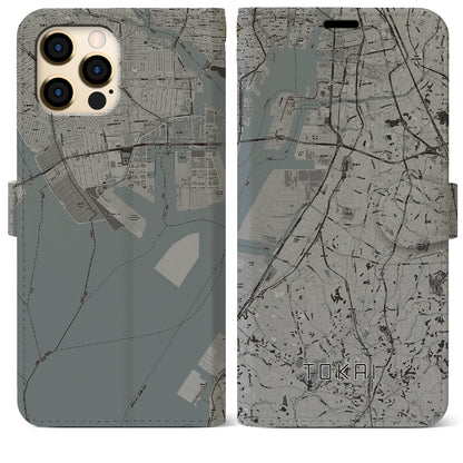 【東海（愛知県）】地図柄iPhoneケース（手帳タイプ）モノトーン・iPhone 12 Pro Max 用