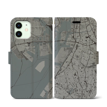 【東海（愛知県）】地図柄iPhoneケース（手帳タイプ）モノトーン・iPhone 12 mini 用