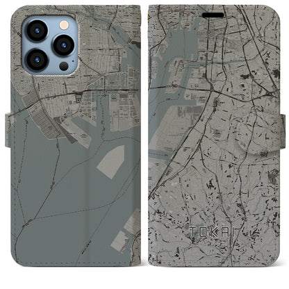 【東海（愛知県）】地図柄iPhoneケース（手帳タイプ）モノトーン・iPhone 13 Pro Max 用