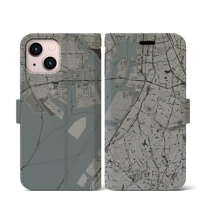 【東海（愛知県）】地図柄iPhoneケース（手帳タイプ）モノトーン・iPhone 13 mini 用