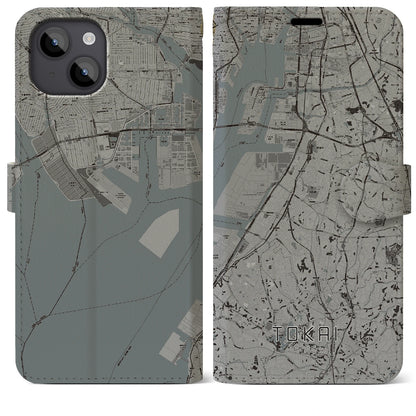 【東海（愛知県）】地図柄iPhoneケース（手帳タイプ）モノトーン・iPhone 14 Plus 用