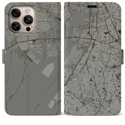 【東海（愛知県）】地図柄iPhoneケース（手帳タイプ）モノトーン・iPhone 16 Plus 用