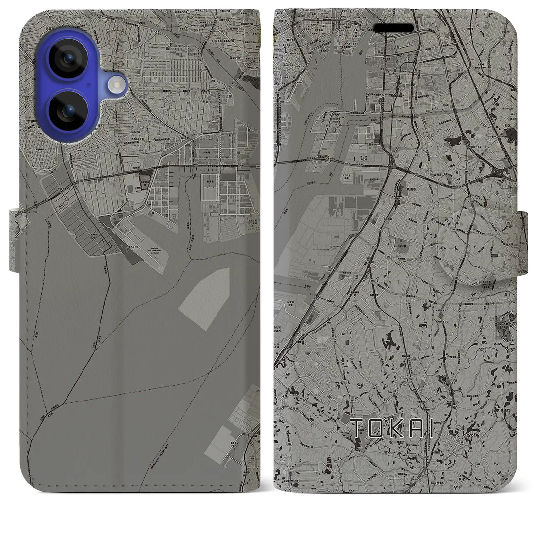 【東海(愛知県)】地図柄iPhoneケース(手帳タイプ)モノトーン・iPhone 16 Pro Max 用