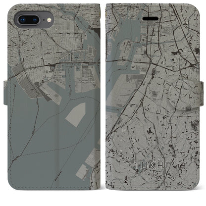 【東海（愛知県）】地図柄iPhoneケース（手帳タイプ）モノトーン・iPhone 8Plus /7Plus / 6sPlus / 6Plus 用