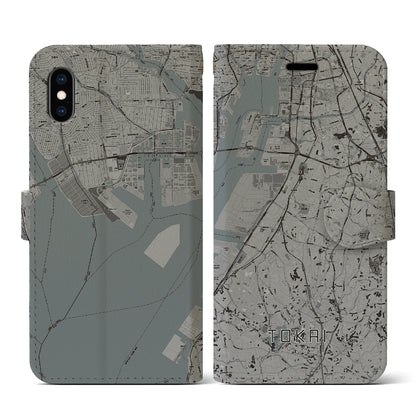 【東海（愛知県）】地図柄iPhoneケース（手帳タイプ）モノトーン・iPhone XS / X 用