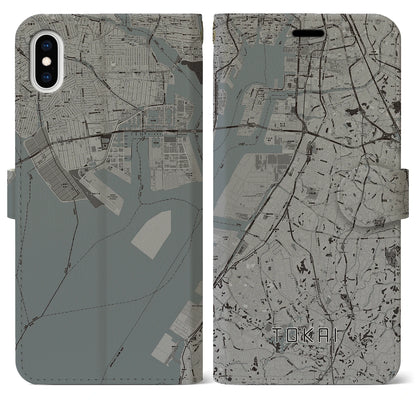 【東海（愛知県）】地図柄iPhoneケース（手帳タイプ）モノトーン・iPhone XS Max 用