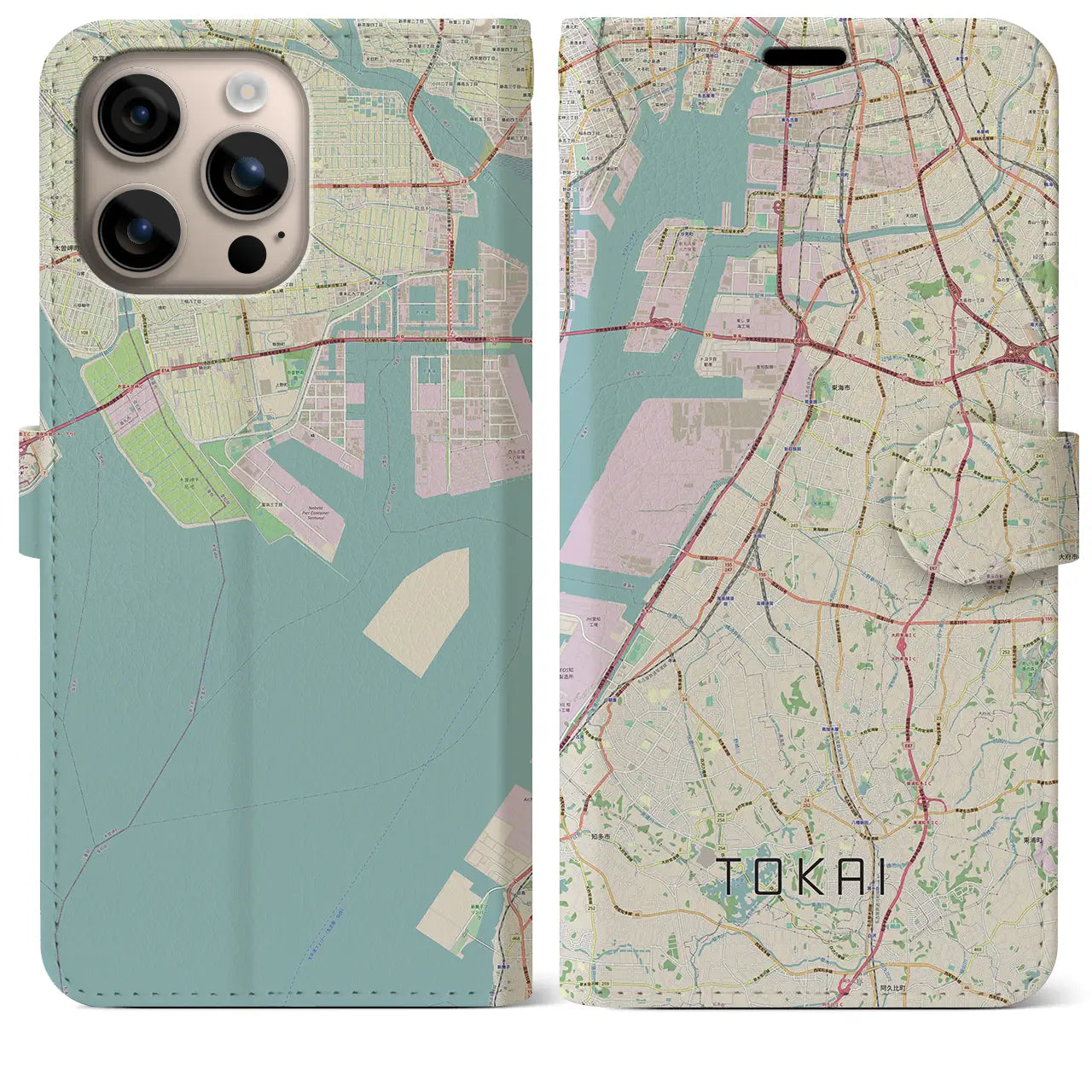 【東海（愛知県）】地図柄iPhoneケース（手帳タイプ）ナチュラル・iPhone 16 Plus 用