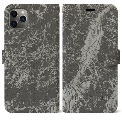 【十日町（新潟県）】地図柄iPhoneケース（手帳タイプ）モノトーン・iPhone 11 Pro Max 用