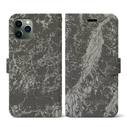 【十日町（新潟県）】地図柄iPhoneケース（手帳タイプ）モノトーン・iPhone 11 Pro 用