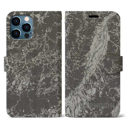 【十日町（新潟県）】地図柄iPhoneケース（手帳タイプ）モノトーン・iPhone 12 / 12 Pro 用