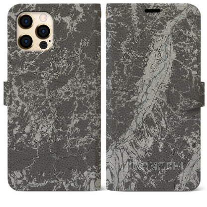 【十日町（新潟県）】地図柄iPhoneケース（手帳タイプ）モノトーン・iPhone 12 Pro Max 用