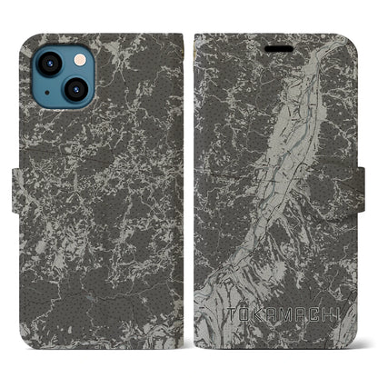 【十日町（新潟県）】地図柄iPhoneケース（手帳タイプ）モノトーン・iPhone 13 用