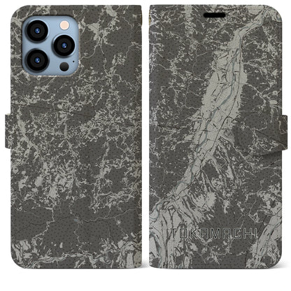 【十日町（新潟県）】地図柄iPhoneケース（手帳タイプ）モノトーン・iPhone 13 Pro Max 用