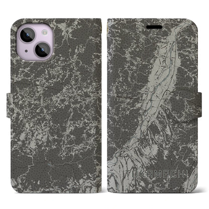 【十日町（新潟県）】地図柄iPhoneケース（手帳タイプ）モノトーン・iPhone 14 用