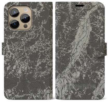 【十日町（新潟県）】地図柄iPhoneケース（手帳タイプ）モノトーン・iPhone 14 Pro Max 用