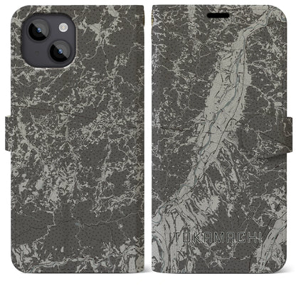 【十日町（新潟県）】地図柄iPhoneケース（手帳タイプ）モノトーン・iPhone 14 Plus 用