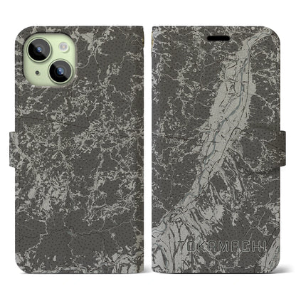 【十日町（新潟県）】地図柄iPhoneケース（手帳タイプ）モノトーン・iPhone 15 用