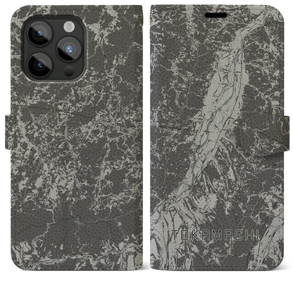 【十日町（新潟県）】地図柄iPhoneケース（手帳タイプ）モノトーン・iPhone 15 Pro Max 用