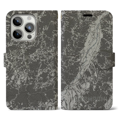 【十日町（新潟県）】地図柄iPhoneケース（手帳タイプ）モノトーン・iPhone 15 Pro 用