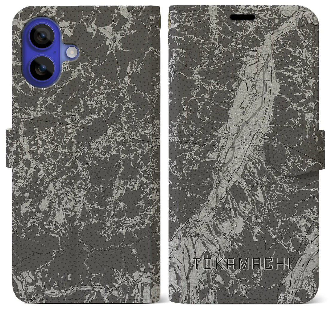 【十日町(新潟県)】地図柄iPhoneケース(手帳タイプ)モノトーン・iPhone 16 Pro Max 用