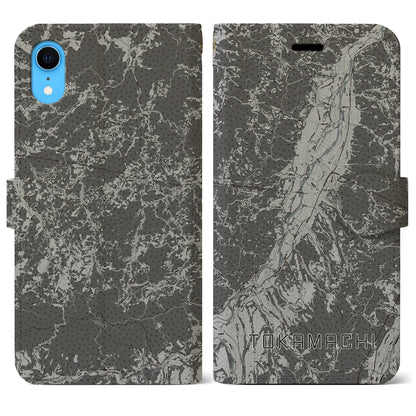 【十日町（新潟県）】地図柄iPhoneケース（手帳タイプ）モノトーン・iPhone XR 用