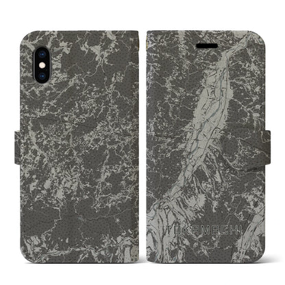 【十日町（新潟県）】地図柄iPhoneケース（手帳タイプ）モノトーン・iPhone XS / X 用