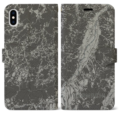 【十日町（新潟県）】地図柄iPhoneケース（手帳タイプ）モノトーン・iPhone XS Max 用