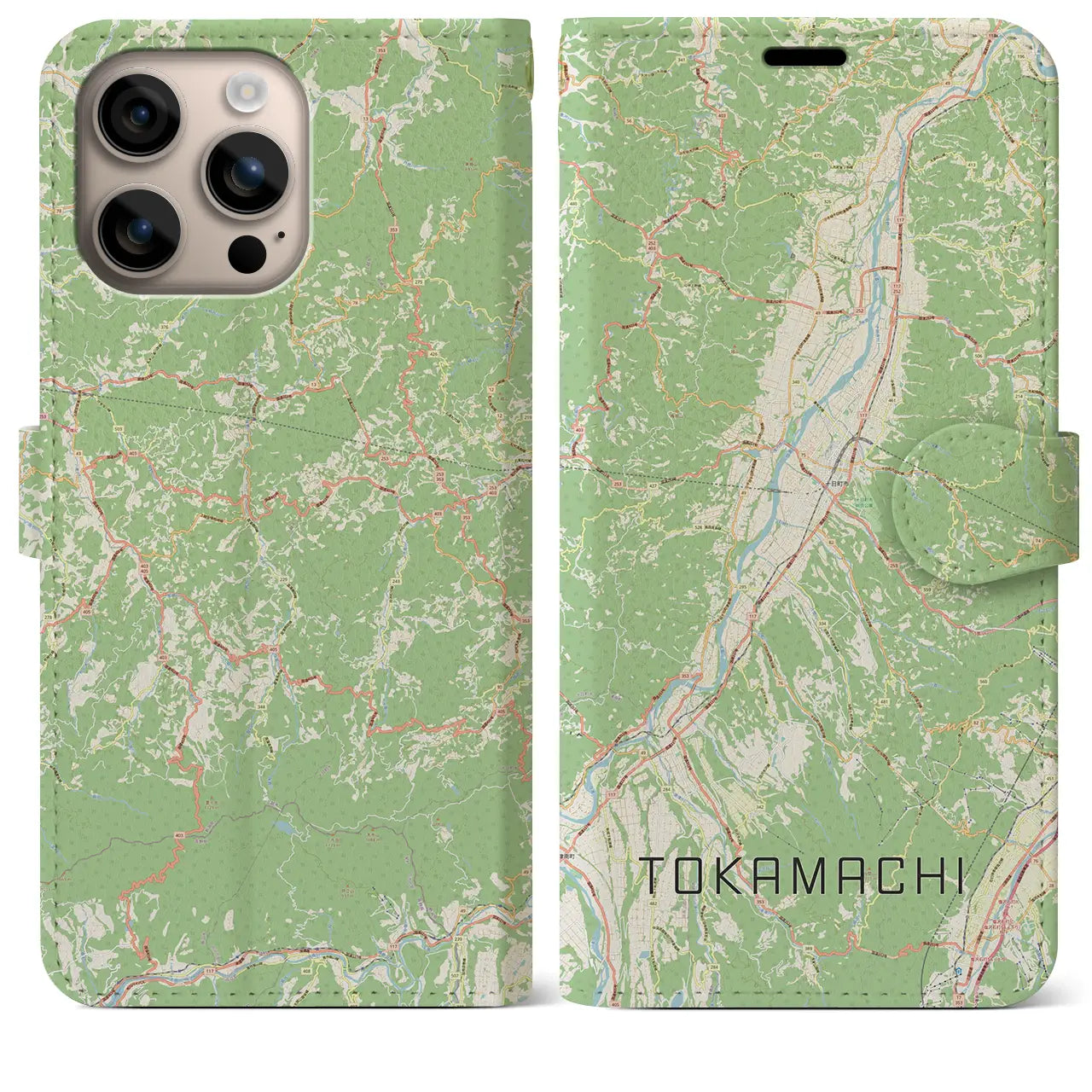 【十日町（新潟県）】地図柄iPhoneケース（手帳タイプ）ナチュラル・iPhone 16 Plus 用