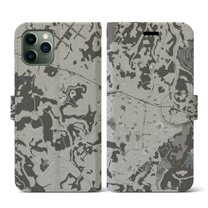 【土気（千葉県）】地図柄iPhoneケース（手帳タイプ）モノトーン・iPhone 11 Pro 用