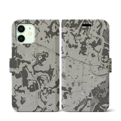 【土気（千葉県）】地図柄iPhoneケース（手帳タイプ）モノトーン・iPhone 12 mini 用