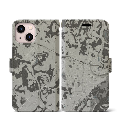 【土気（千葉県）】地図柄iPhoneケース（手帳タイプ）モノトーン・iPhone 13 mini 用