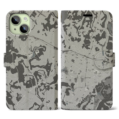 【土気（千葉県）】地図柄iPhoneケース（手帳タイプ）モノトーン・iPhone 15 用