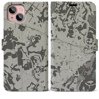 【土気（千葉県）】地図柄iPhoneケース（手帳タイプ）モノトーン・iPhone 15 Plus 用