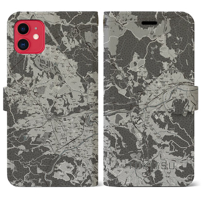 【土岐津（岐阜県）】地図柄iPhoneケース（手帳タイプ）モノトーン・iPhone 11 用