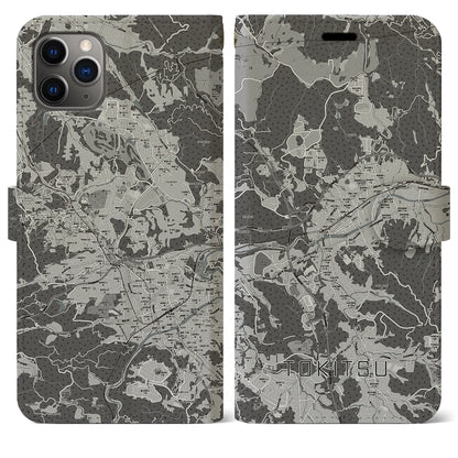 【土岐津（岐阜県）】地図柄iPhoneケース（手帳タイプ）モノトーン・iPhone 11 Pro Max 用