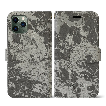 【土岐津（岐阜県）】地図柄iPhoneケース（手帳タイプ）モノトーン・iPhone 11 Pro 用