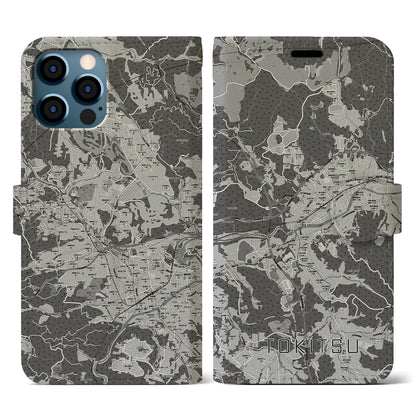 【土岐津（岐阜県）】地図柄iPhoneケース（手帳タイプ）モノトーン・iPhone 12 / 12 Pro 用