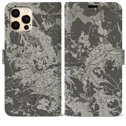 【土岐津（岐阜県）】地図柄iPhoneケース（手帳タイプ）モノトーン・iPhone 12 Pro Max 用