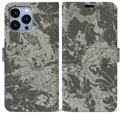 【土岐津（岐阜県）】地図柄iPhoneケース（手帳タイプ）モノトーン・iPhone 13 Pro Max 用