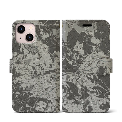 【土岐津（岐阜県）】地図柄iPhoneケース（手帳タイプ）モノトーン・iPhone 13 mini 用