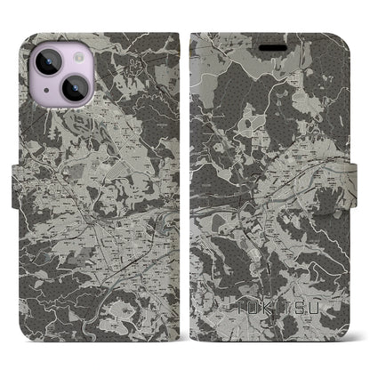 【土岐津（岐阜県）】地図柄iPhoneケース（手帳タイプ）モノトーン・iPhone 14 用