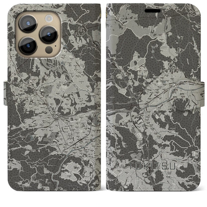 【土岐津（岐阜県）】地図柄iPhoneケース（手帳タイプ）モノトーン・iPhone 14 Pro Max 用